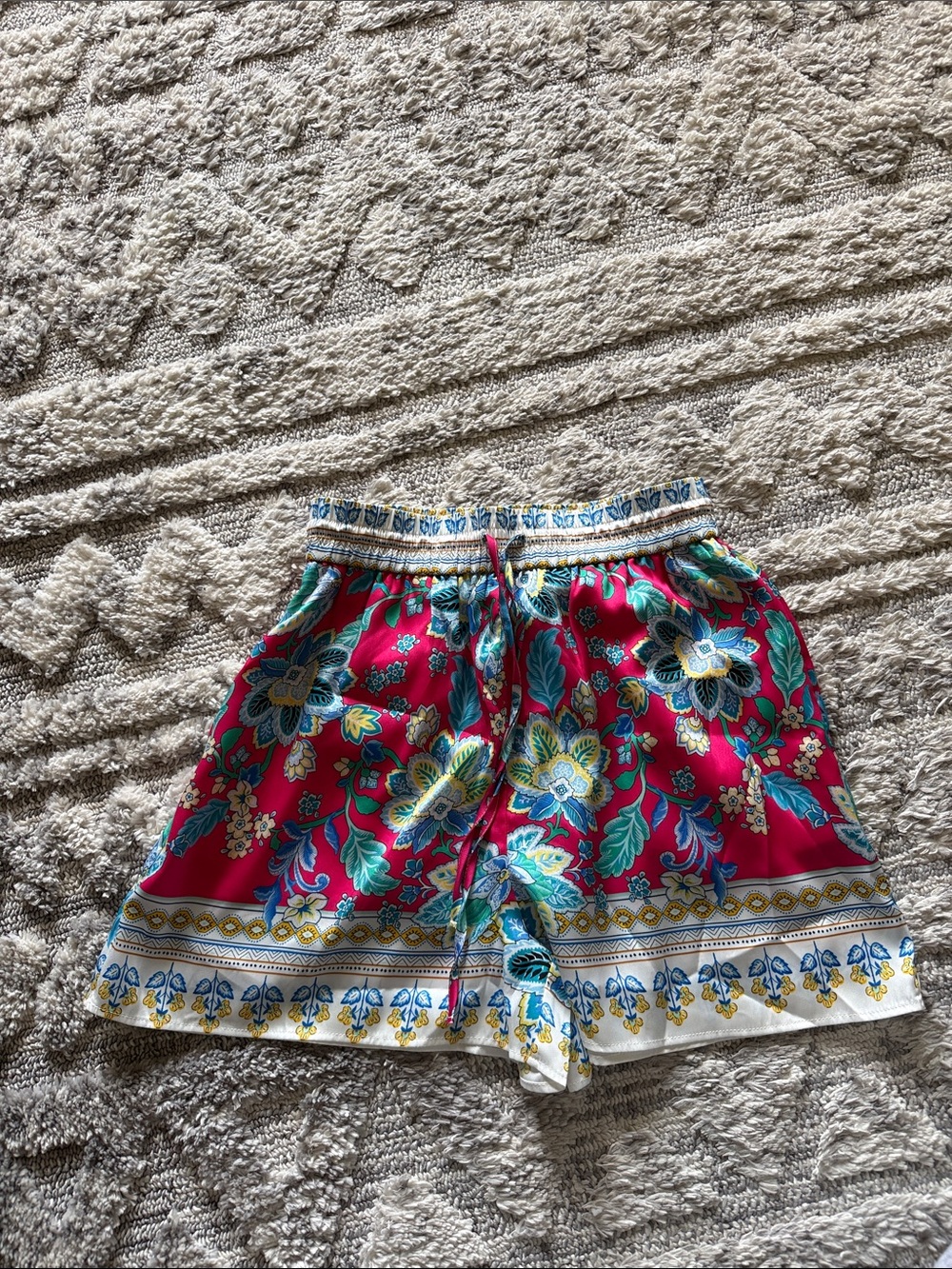 Maeve Hot Pink Border High-Waist Shorts